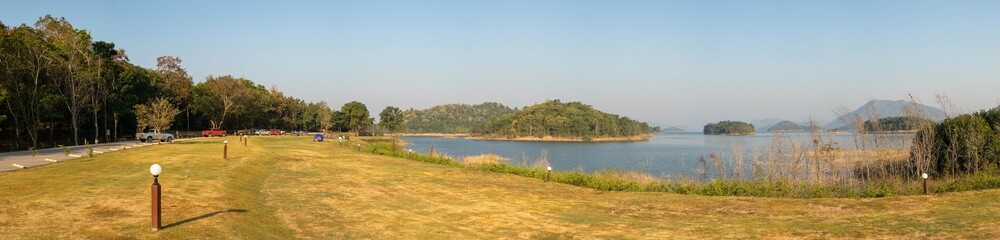 Panorama image of Tropical landscape view of National Park in morning time.