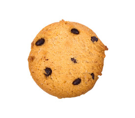 homemade chocolate chips cookies on white background in top view, clippoing paths