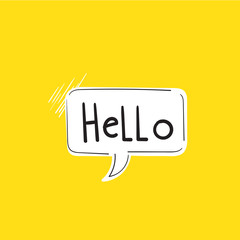 Hi, Hello. Banner, speech bubble, poster and sticker concept with text Hello isolated background doodle hand drawn style