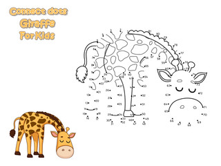 Connect The Dots and Draw Cute Cartoon Giraffe. Educational Game for Kids. Vector Illustration With Cartoon Animal Characters