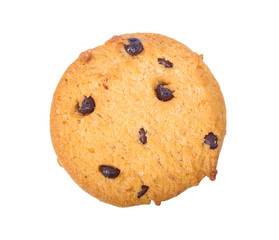 homemade chocolate chips cookies on white background in top view, clippoing paths
