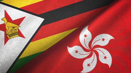 Zimbabwe and Hong Kong two flags textile cloth, fabric texture