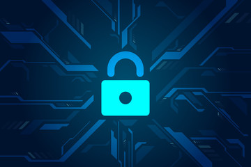 Cyber security illustration, lock symbol on circuit digital concept.