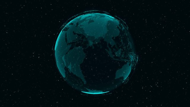 3D Digital Earth shows concept of global network connection of international people in global business rotating in stars and space background. Modern information technology and globalization concept.