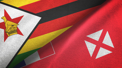 Zimbabwe and Wallis and Futuna two flags textile cloth, fabric texture