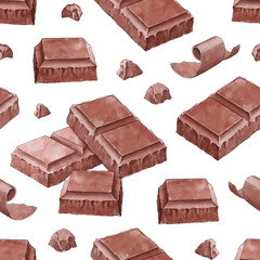 Hand drawn illustrations of chocolate bar. Seamless pattern
