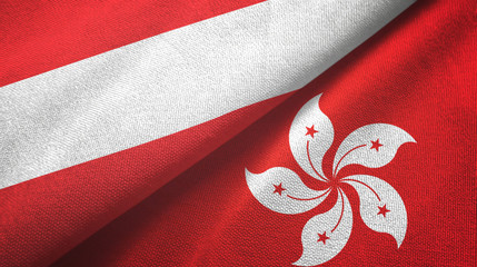 Austria and Hong Kong two flags textile cloth, fabric texture