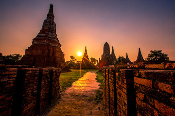 Background of Wat Chai Watthanaram in Phra Nakhon Si Ayutthaya province, tourists are always fond...