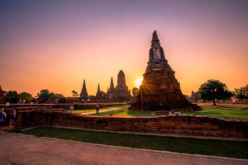 Background of Wat Chai Watthanaram in Phra Nakhon Si Ayutthaya province, tourists are always fond of taking pictures and making merit during holidays in Thailand.