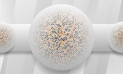 White background with realistic circle shapes. Texture with colorful halftone. Modern background design.