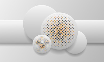 White background with realistic circle shapes. Texture with colorful halftone. Modern background design.