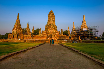 Background of Wat Chai Watthanaram in Phra Nakhon Si Ayutthaya province, tourists are always fond...