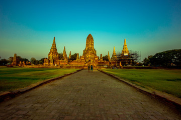 Background of Wat Chai Watthanaram in Phra Nakhon Si Ayutthaya province, tourists are always fond...