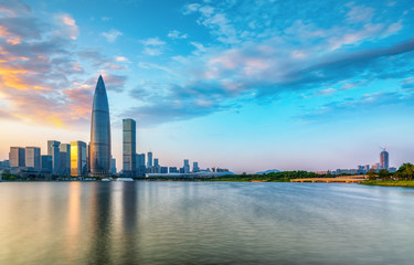 Modern building office building and urban skyline in Shenzhen Financial District..