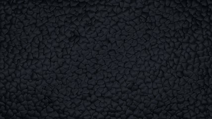 A scattering of many black hearts. Black abstract background. 3d render.