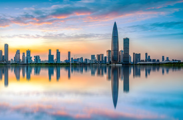 Modern building office building and urban skyline in Shenzhen Financial District..