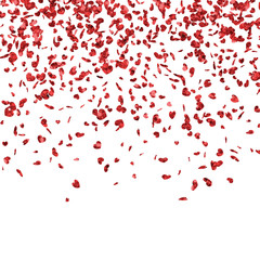 Vector background with red glitter falling heart border.