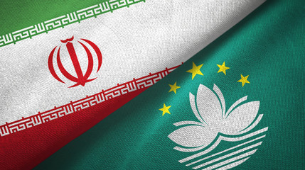 Iran and Macau two flags textile cloth, fabric texture