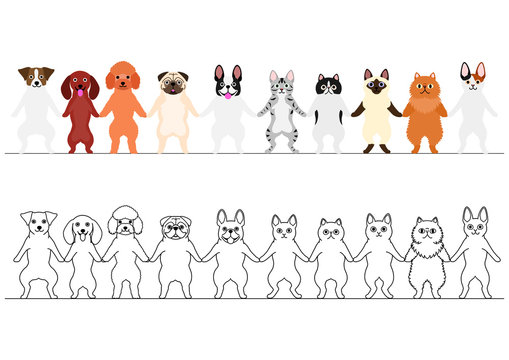 dogs and cats holding hands border set