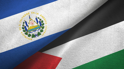 El Salvador and Palestine two flags textile cloth, fabric texture