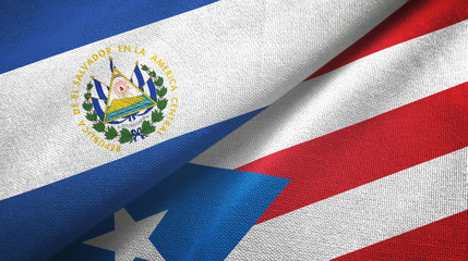 El Salvador and Puerto Rico two flags textile cloth, fabric texture