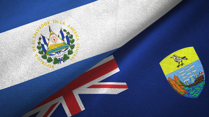 El Salvador and Saint Helena two flags textile cloth, fabric texture