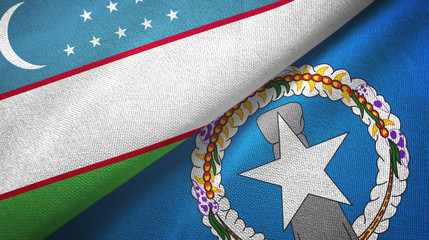 Uzbekistan and Northern Mariana Islands two flags textile cloth, fabric texture