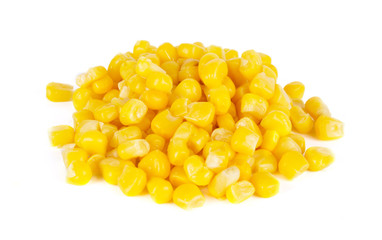 Sweet yesty marinated whole kernel corn isolated on white background
