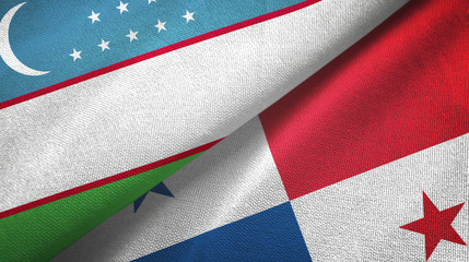 Uzbekistan and Panama two flags textile cloth, fabric texture