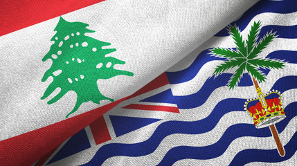 Lebanon and British Indian Territory two flags textile cloth, fabric texture
