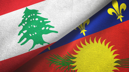 Lebanon and Guadeloupe two flags textile cloth, fabric texture