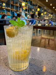 Cold Plum soda served on the table