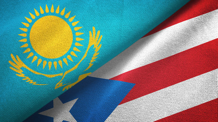 Kazakhstan and Puerto Rico two flags textile cloth, fabric texture
