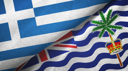 Greece and British Indian Territory two flags textile cloth, fabric texture