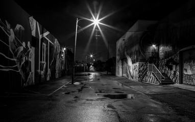 street al night black and white