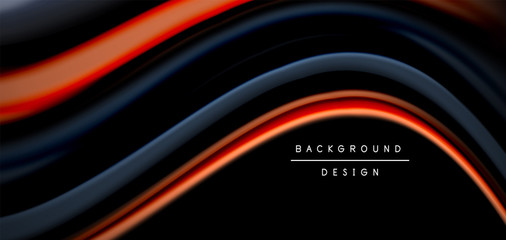 Abstract silk smooth lines on black, multicolored liquid fluid rainbow style waves on black