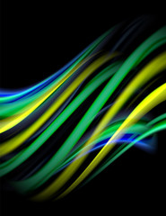 Silk smooth lines on black, liquid fluid color waves. Vector Illustration