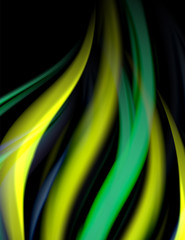Silk smooth lines on black, liquid fluid color waves. Vector Illustration