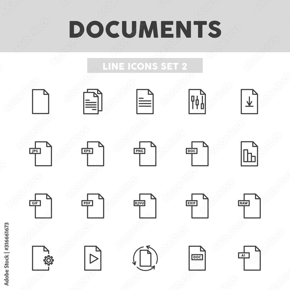 Poster documents simple set line icons. files, papers, contracts and etc. vector illustration symbol elemen
