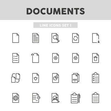 Documents  simple set line icons. Files, papers, contracts and etc. Vector illustration symbol elements for web design.