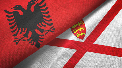 Albania and Jersey two flags textile cloth, fabric texture