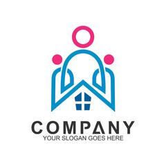 Happy Family House Logo, Housing Community, Logo House Care,  Home People, We Care Logo, Charity Symbols