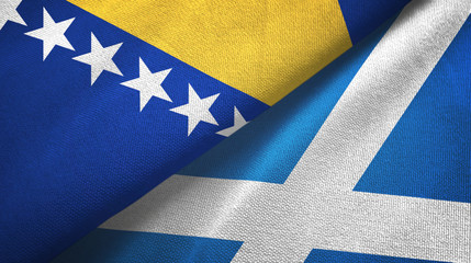 Bosnia and Herzegovina and Scotland two flags textile cloth, fabric texture