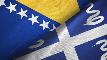 Bosnia and Herzegovina and Martinique snake two flags textile cloth