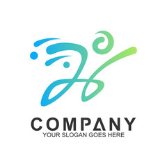 people letter H logo, health and clinic vector icon, people run
