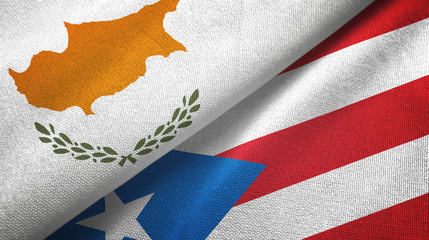 Cyprus and Puerto Rico two flags textile cloth, fabric texture