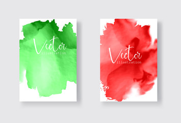 Set of bright colorful green red vector watercolor background