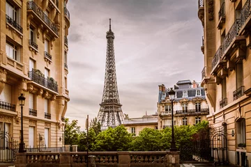 Fotobehang Eiffel Tower view from a residential corner in Paris, France © Andrew S.