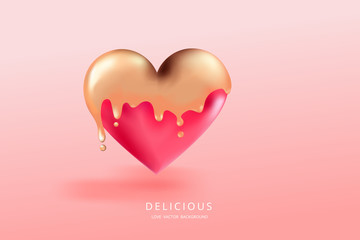 yummy golden and pink heart 3d vector background for valentine 