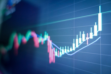 Stock market graph and ticker for businese analysis on LED screen monitor. Finance, Investing and exconomic concept.